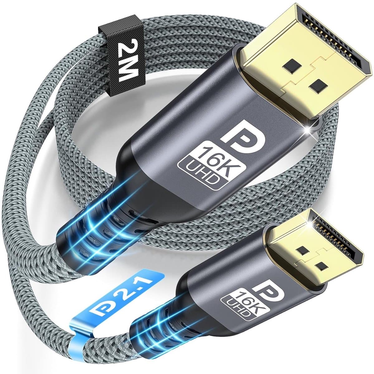 Thijox - DisplayPort Kabel 2.1 16K, DP Kabel 2M voor Gaming, 16K@60Hz, 8K@120Hz, 4K@240Hz, 80Gbps, HDR, FreeSync, G-Sync, DSC 1.2a, HDCP 2.2 voor PC, — afbeelding 1