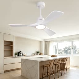 Re-purelife® Koel Zomer Collectie Plafondventilator met Verlichting 106×106×34,3 cm - Wit - Massief Houten 3-Blads Propeller - Stille Omkeerbare Gelijkstroommotor - 6 Snelheden - Afstandsbediening - 3 Lichtkleuren Dimbaar - voor winter en zomer — thumbnail 3