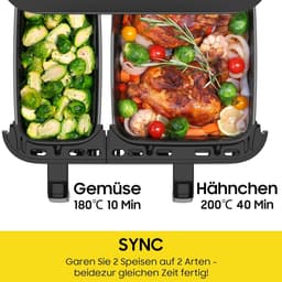 Heteluchtfriteuse Dubbel - Dubbele mand - Gelijk Koken - SYNC functie - 11 Liter - Zwart — thumbnail 5