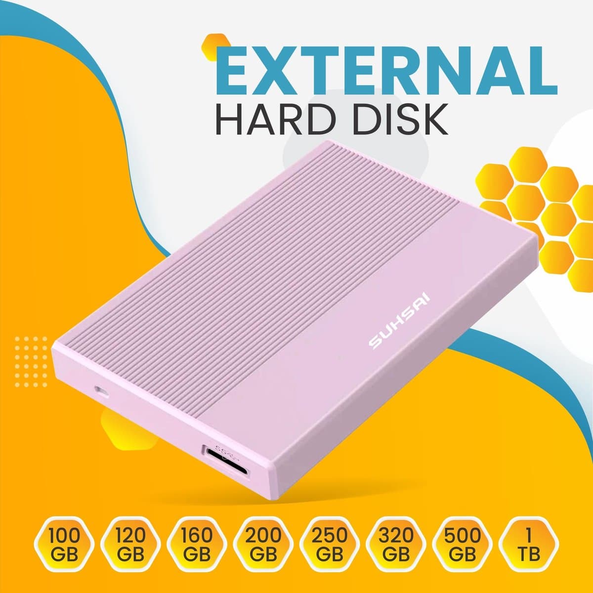 SUHSAI 1TB externe harde schijf HDD USB 3.0 voor pc - Roze - ShopVlot — afbeelding 1
