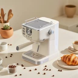 Espressomachine - Halfautomatische espressomachine - Koffiemachine voor thuis/kantoor - Met melkschuimer - 20 bar - 1050 watt - 1,5 liter - Gebroken wit — thumbnail 3