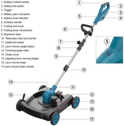 Joorly Elektrische Grasmaaier - Grastrimmer - Grastrimmer accu - Grasmaaier Accu - Grasmaaier Elektrisch - 30,5 maai breedte - Groen — thumbnail 5