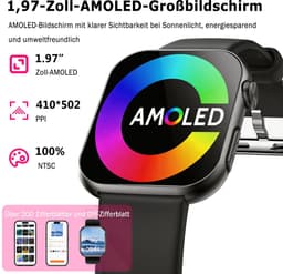 FOSMET Smartwatch Heren & Dames - 1,97" Zacht Gebogen AMOLED Display - Fitness Horloge - EKG+PPG - Bloeddruk - SpO2 - Hartslagmeter - Slaapmonitor - Stappenteller - Sat eratiemeter - IOS/Android/ - RVS Bezel - Incl. 2 Bandjes - Cadeau voor Hem & Haar — thumbnail 5