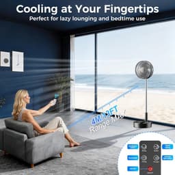 Stille Staande Ventilator - Inklapbare Tafelventilator - Verkoeling Binnen Buiten - 35 Uur Batterijduur - 198 cm - Zwart — thumbnail 5