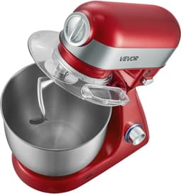 VEVOR Elektrische Staande Mixer 5L 1000W Deegmachine voor Koekjesdeeg en Crème, Deegkneedmachine met 10 Snelheidsinstellingen, SUS304 Mengkom, Kantelbare Kop, Spatbescherming en Antislipvoetjes, Rood — thumbnail 2