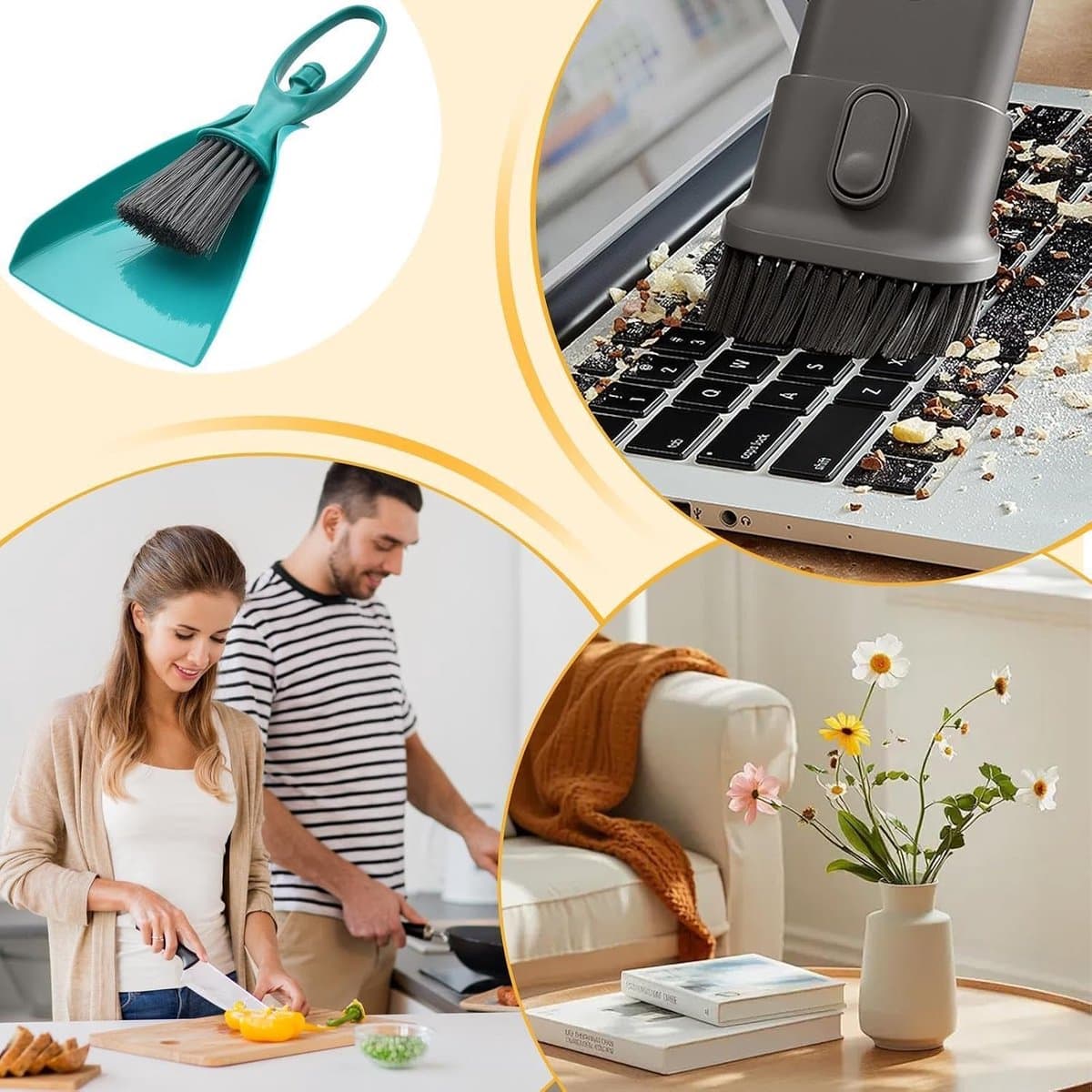 Kleine Stoffer Blik - Bureau Bezem - Snel Opruimen - Ergonomisch Handvat - 11x23.5 cm - Groen — afbeelding 1