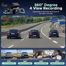 Dashcam voor auto - Zwart - 4-Kanaals 360 Graden - 2K en 1080P Camera's met Infrarood Nachtzicht - Inclusief 64GB Kaart en Hardwire Kit — thumbnail 2