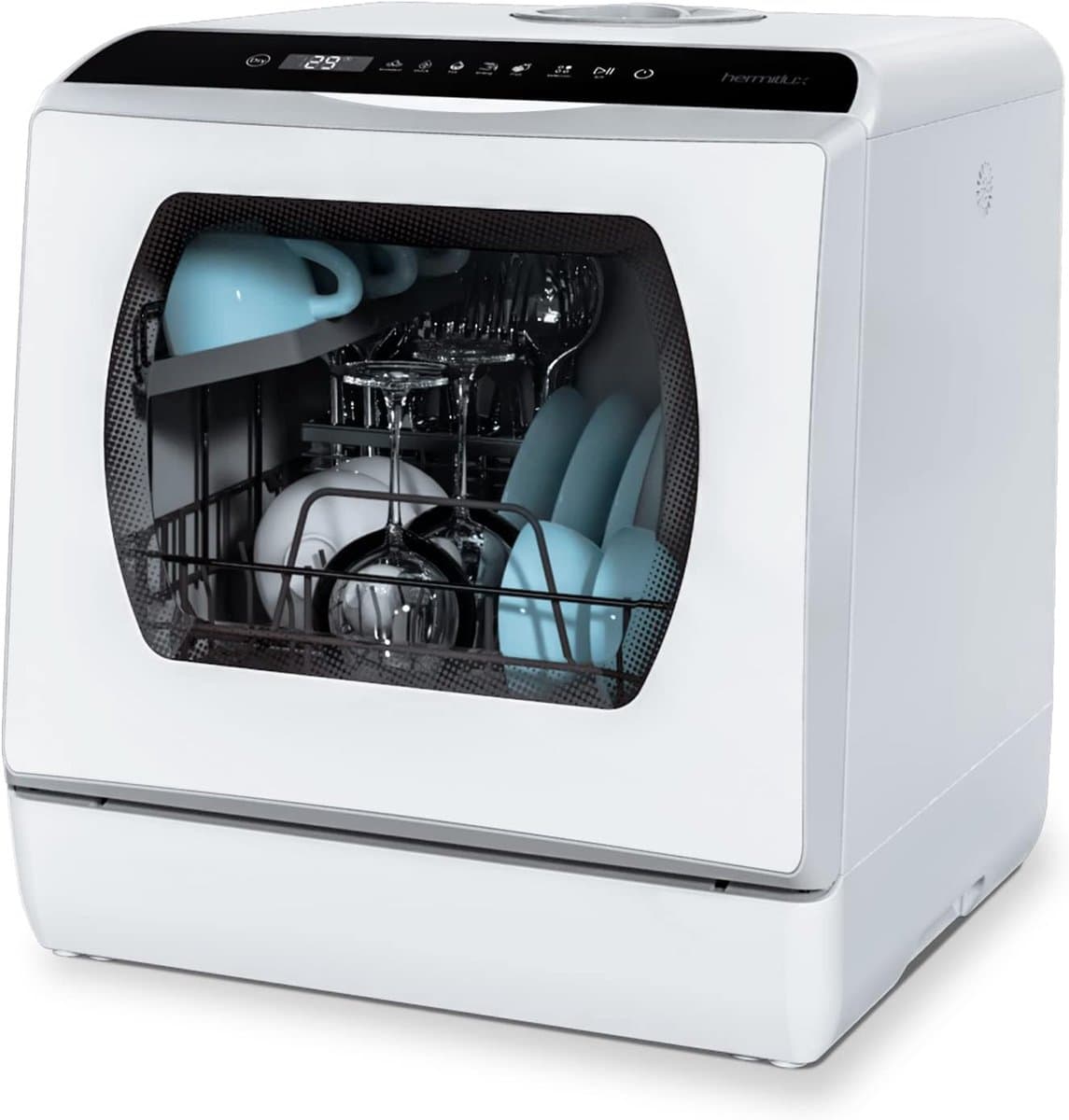 Mini Vaatwasser voor 4 Couverts – 5L Watertank – 6 Programma’s – Zonder Vaste Wateraansluiting – Warmeluchtdroging – Wit — afbeelding 1