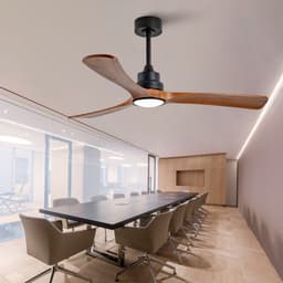 52 inch Plafondventilator met Licht - Slimme dubbele bediening via afstandsbediening en wandschakelaar - Omkeerbare DC-motor met geheugenfunctie - Stille werking - 3 massief houten bladen - Geschikt voor woonkamer — thumbnail 5