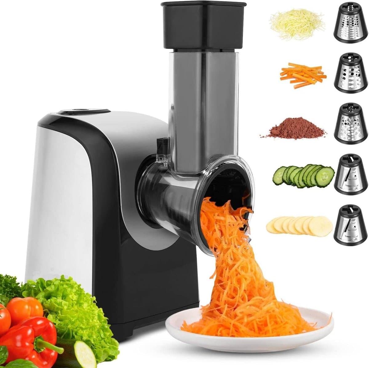 Elektrische groentesnijder - Keuken rasp - Snel groenten snijden - 5-in-1 multifunctioneel - 150 Watt motor - Zwart — afbeelding 1