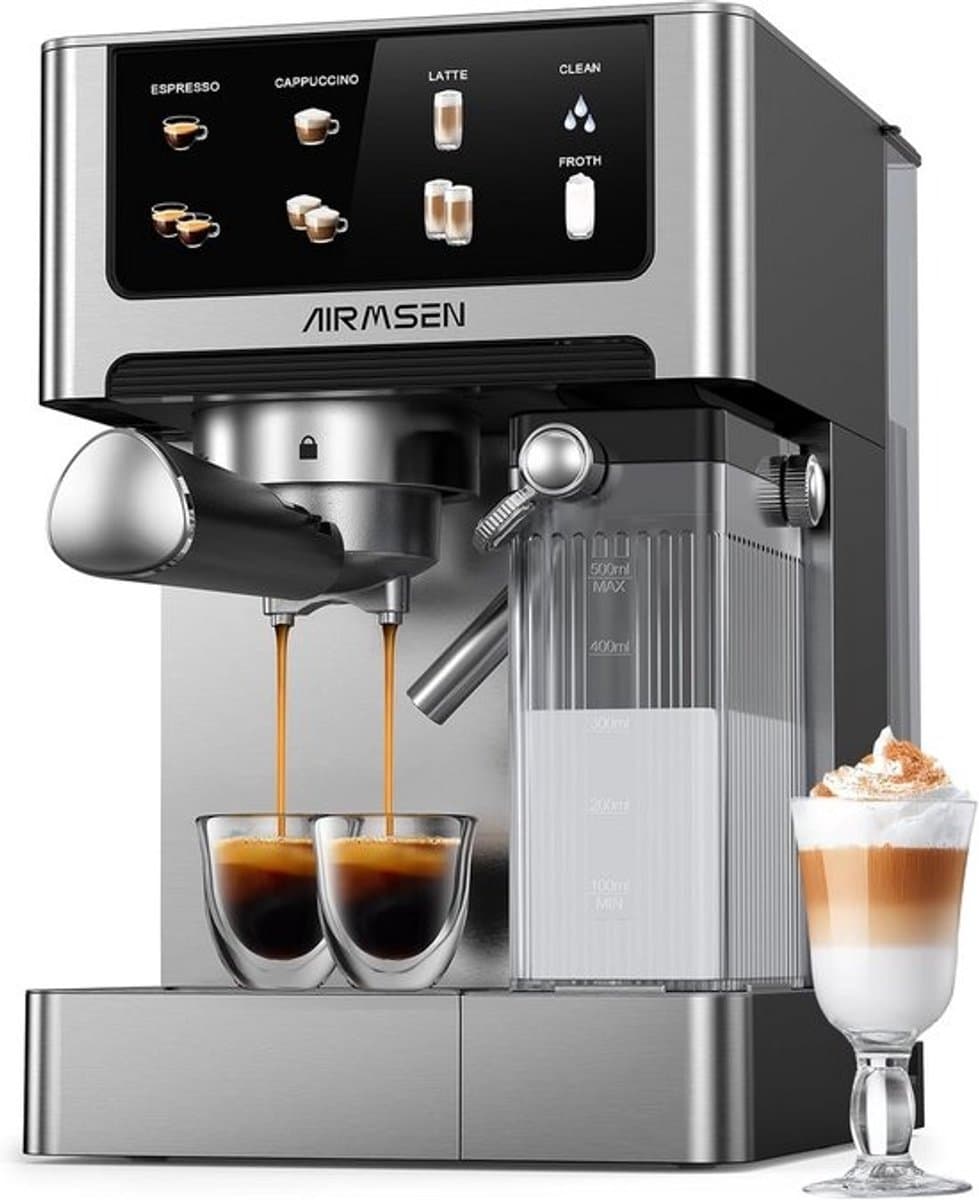 Espressomachine 20 bar met dubbele boiler - cappuccino & latte - 1350 W/1000 W - 15 seconden extractie - roestvrijstaal - uitneembare watertank 1,8 L — afbeelding 1