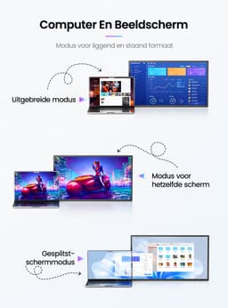 UPERFECT 21,5-inch draagbare gamingmonitor, 120Hz IPS-touchscreen (1920x1080) met geïntegreerde standaard, contrastverhouding 1300:1, USB-C en Mini-HDMI voor laptop, pc, smartphone en Switch; compatibel met VESA-montage — thumbnail 3