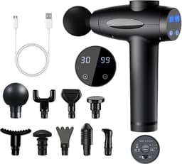 Massagepistool - Spierontspanning Tool - Herstel na sport - 9 opzetstukken - 30 snelheden - Zwart — thumbnail 1