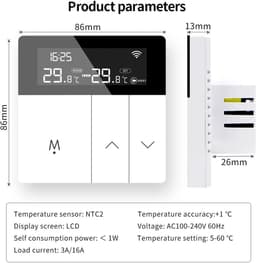 Intelligente Thermostaat - Digitale Regelaar - Vloerverwarming Instellen - Met Externe Sensor - 16A - Wit — thumbnail 4