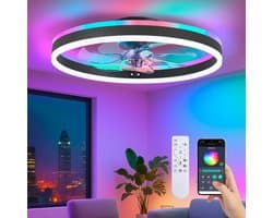 Plafond Ventilator Lamp RGB - 51 CM - Smart Lamp - 12 Kleuren - 6 Standen - Dimbaar - Zwart - Kroonluchter LED Ventilator - Chandelier Fan - Woonkamer Lamp - Ventilator Lampen - Slaapkamer lamp - Eetkamerlamp