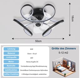 Ventilator Plafondlamp - Dimbaar Met Afstandsbediening - Smart Lamp - Wit - 6 Standen - Moderne Ventilator Lamp - 64W — thumbnail 5