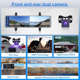 SnelShoppen - Dash Cam Achteruitkijkspiegel 11,26 inch Touchscreen IPS Scherm, Carplay, Wireless Android Auto, Bluetooth, Nachtzicht, WDR, Video-opnam — thumbnail 3