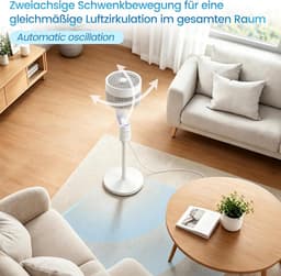 Staande Ventilator - Vloerventilator Stille - Ruimte Luchtcirculatie - Dubbele Oscillatie - 96.5 cm Hoog - Wit — thumbnail 5