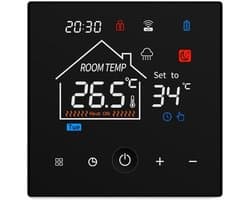 Slimme Thermostaat - Digitale Kamerthermostaat - Energie Besparen - App Bediening - 86x86x24mm - Zwart