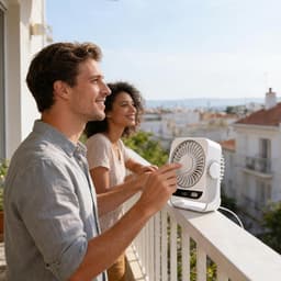 VHV - Ventilator - Tafelventilator - Tafelventilator met 199 Snelheden - 3600mAh Draagbare Fan met Ophangbeugel - Stille 2-in-1 Bureauventilator voor Muur en Tafel - Krachtige Luchtstroom - Wit — thumbnail 4