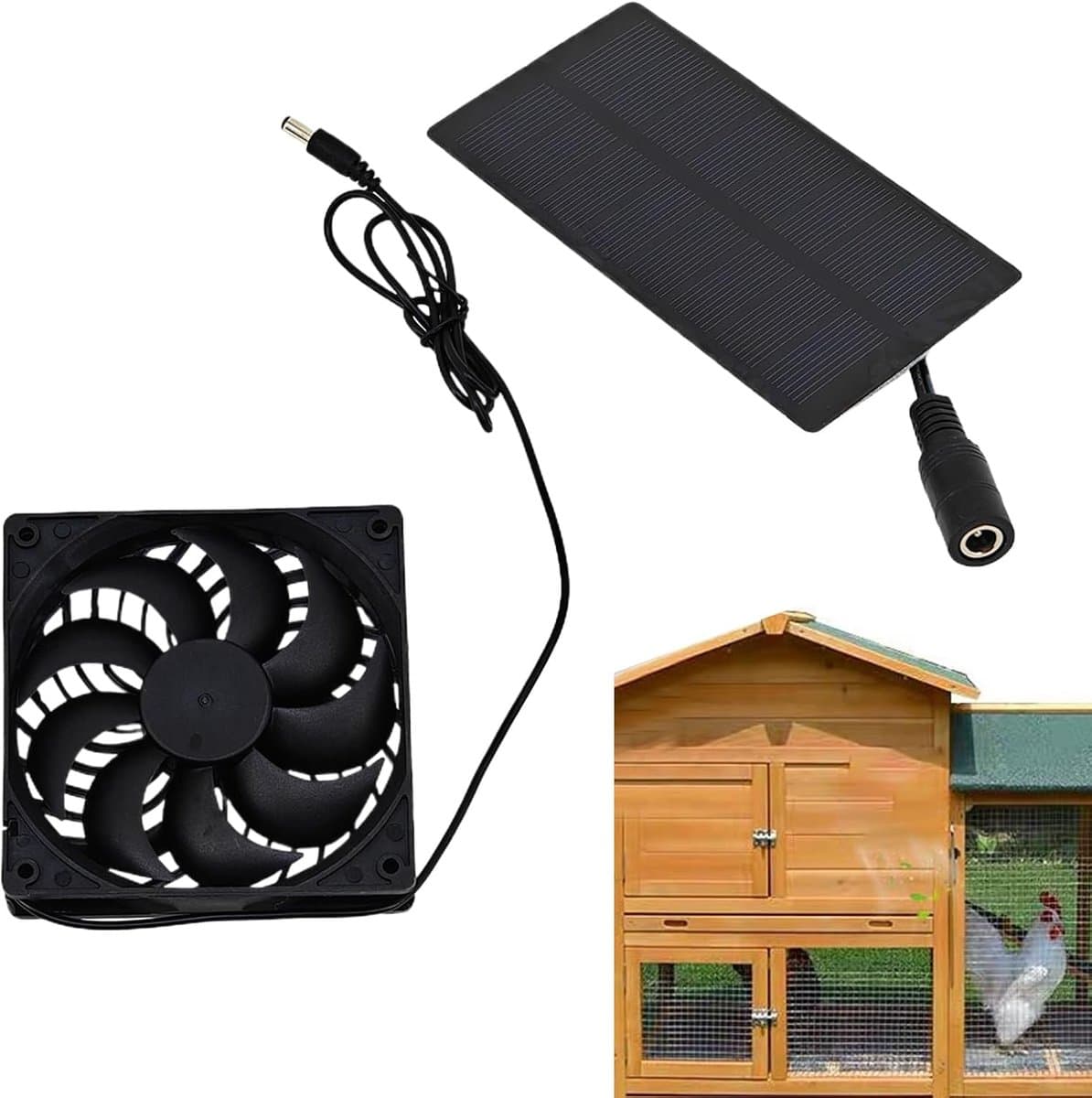 Zonne Ventilator - Lucht Circulatie - Kippenhok Ventileren - Plug-and-play Installatie - 35 x 14 x 35 cm - Zwart — afbeelding 1