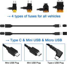 SnelShoppen - Dash Cam Hardwire Kit USB Type-C Adapter Micro/Mini USB Voeding Kabel 12V-24V naar 5V met 4 Fuse Tap Kabel en Tool voor GPS Navigatie Ra — thumbnail 5