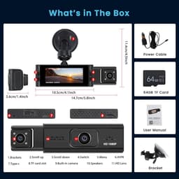 Dashcam Auto - Autocamera Rijrecorder - Veilige Rit Registratie - Dubbele Camera Functie - 64GB Kaart Inbegrepen - Zwart — thumbnail 5