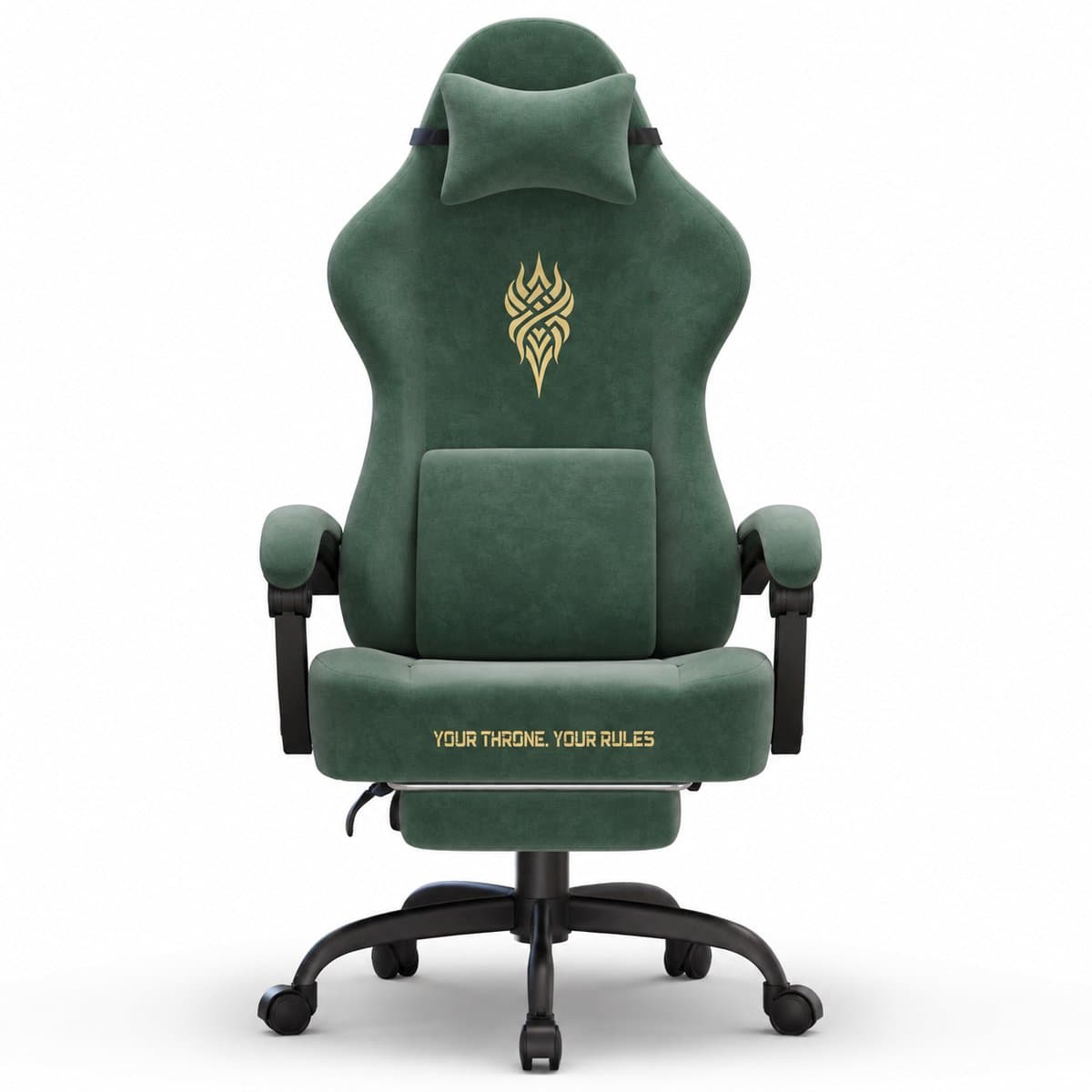Arvioo Gaming Stoel - Groen - Met voetsteun - Massage lendenkussen - Fluweelstof — afbeelding 1