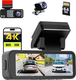 SnelShoppen - 4K Dashcam Auto met Wifi GPS, Dual Camera 4K + 1080P, 3,16 inch IPS Scherm, Nachtzicht, G-sensor, 64 GB SD-kaart, App Besturing — thumbnail 1
