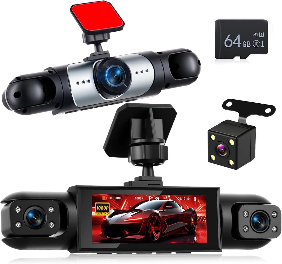 SnelShoppen - 4-kanaals dashcam 1080P met 360°-afdekking, groothoek, 3,16 inch display, IR-nachtzicht, loop-opname, bewegingsdetectie, camera voor, li — afbeelding 1