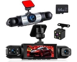 SnelShoppen - 4-kanaals dashcam 1080P met 360°-afdekking, groothoek, 3,16 inch display, IR-nachtzicht, loop-opname, bewegingsdetectie, camera voor, li
