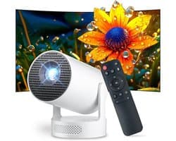 SnelShoppen - Portable Video Projector 2026 Mini Projector 4K Wi-Fi 6 Bluetooth 5.4 Android 14 180° Rotatable 12000 Lumens Home Cinema Wit