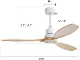 FloraGrace Ventilator – 52 Zoll – Fluisterstille DC-Motor – Metaal En Hout – Wit – Voor Woonkamer En Slaapkamer – Omkeerbaar — thumbnail 3