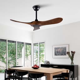 Plafondventilator 42 inch met 3 houten bladen en propellerontwerp - geheugenfunctie - afstandsbediening - geschikt voor binnen en buiten (terras, woonkamer, slaapkamer) - walnoot afwerking - modern design — thumbnail 2