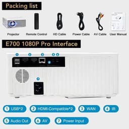 Alincoo - E700 - Beamer - Projector Beamer - Mini Meamer - 4k - Full HD 1080P - 1920x1080dpi - Automatische focus - 5G - met WiFi - 28000 Lumens - Wit — thumbnail 3