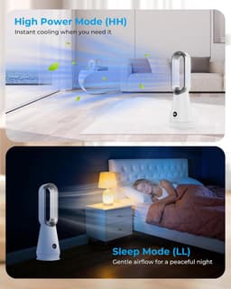 Bladloze Torenventilator - Staande Ventilator Stille Fan - Ruimte Koelen - 8 Windstanden 80° Oscillatie - 32dB Geluidsarm - Wit — thumbnail 3