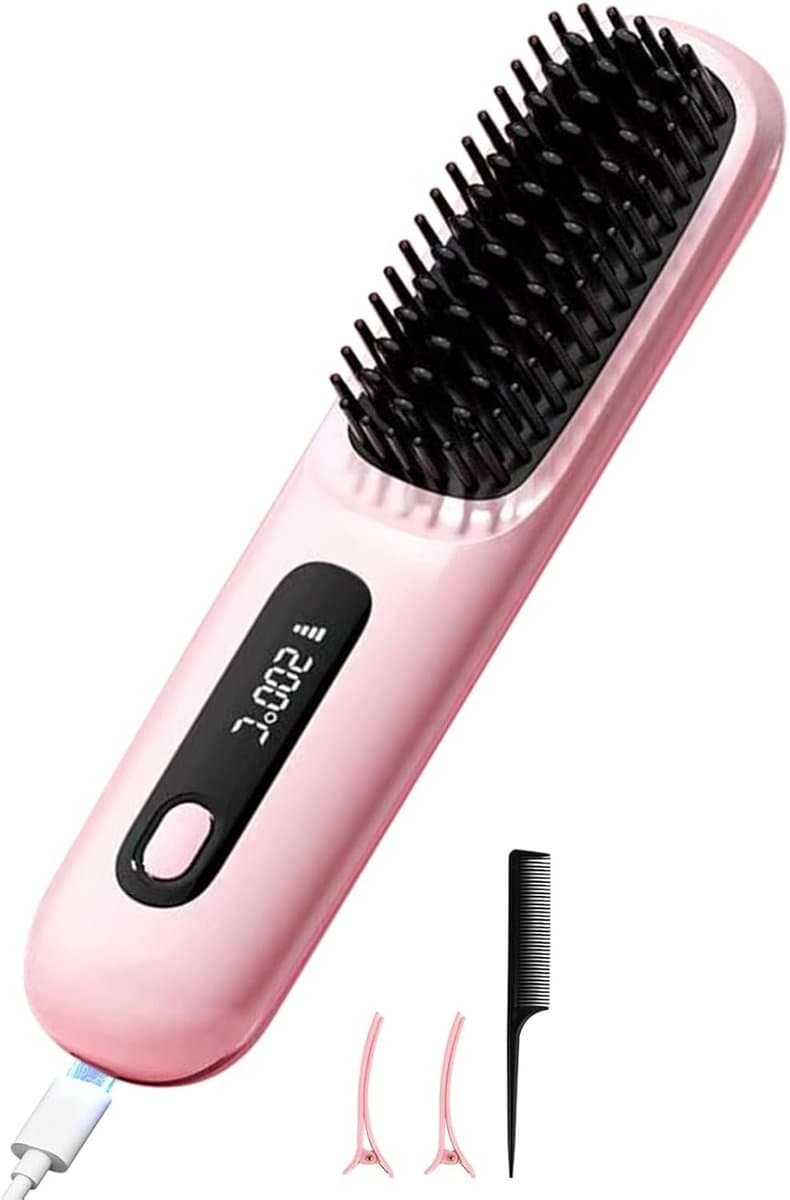 Brush Pro, Draadloze stijltangen Heteluchtborstel Negatieve Ionen Hot Comb Stijltang 20s Snelle Verwarming Keramisch & Anti-Brandwonden Ontwerp voor Alle Haartypes USB Oplaadbaar — afbeelding 1