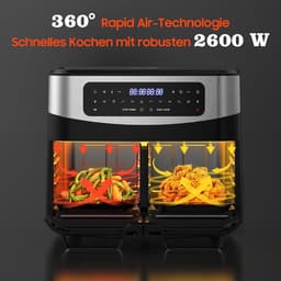 Airfryer Dubbele Zone - XXL Airfryer Olievrij - Gezond Koken - Dubbel Raam - 12 Liter - Zwart — thumbnail 2