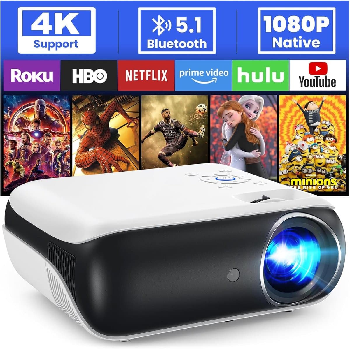 Draagbare Beamer - 4K - 9500 Lumen Helderheid - Bluetooth Verbinding - Voor Thuisbioscoop en Buiten — afbeelding 1