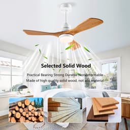 HAUSS SPOLE Plafondventilator Met Verlichting - 42 Inch - Metaal En Massief Hout - Wit En Natuurkleur - Met Afstandsbediening En Timer — thumbnail 3