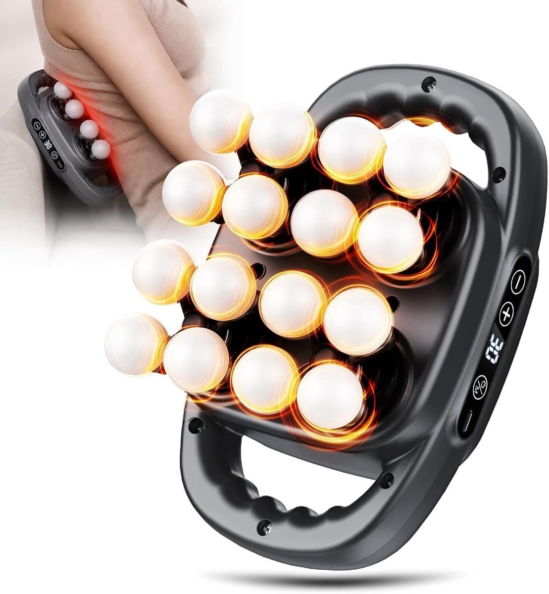 Massagepistoolset - Grijs - 16 verwisselbare massagekoppen - 30 intensiteiten - Voor pijnverlichting bij rug en schouders — afbeelding 1