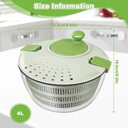 Saladecentrifuge 4 Liter - Groentewasdroger Kom - Snel Salade Drogen - Handmatige Bediening Gemakkelijk - 24.5 cm Diameter - Groen — thumbnail 4