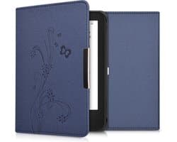 kwmobile e-reader hoesje geschikt voor Tolino Shine 2 HD hoes - E reader flip case met magnetische sluiting - Ereader cover - Stengels en Vlinder design in donkerblauw
