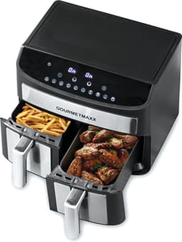 GOURMETmaxx Dubbelkamer Airfryer 2x 3,5L - Roestvrij staal | Airfryer Oven met synchroon-kookzones, timerfunctie & touchdisplay | energiezuinig frituren | 10 programma's | 2400 watt | heteluchtoven — thumbnail 14