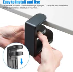 Koptelefoonhanger met 360 graden verstelbare roterende armklem en ingebouwde kabelclip, hoofdtelefoonstandaard voor onder het bureau voor alle gaming-hoofdtelefoons — thumbnail 4