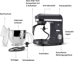 Karaca Mastermaid Chef Pro Keukenchef met twee armen 1500W Space Gray, Shiny Cream, 1500W, 5 L Mixer, Keukenmachine, Snelheidsinstelling, Deeghaak, Kloppen, Kneden en mengen — thumbnail 2