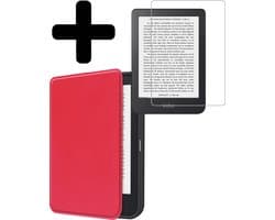 Hoes Geschikt voor Kobo Clara 2E - E-reader Bescherm Hoesje Case Sleep Cover Met Screenprotector - Hoes Geschikt voor Kobo Clara 2E Hoesje - Rood