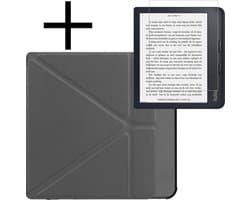 Hoes Geschikt voor Kobo Libra 2 Hoesje Bookcase Cover Book Case Hoes Sleepcover Trifold Met Screenprotector - Grijs