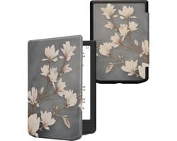 kwmobile e-reader hoesje geschikt voor Pocketbook Verse / Verse Lite / Verse Pro / Color / Vivlio Light/Light HD hoes - E reader flip case met magnetische sluiting - Ereader cover - Magnolia design in taupe / wit / blauwgrijs