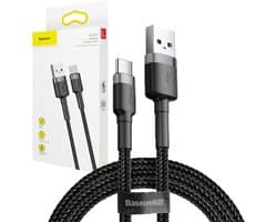 Baseus Geweven Nylon USB naar USB-C Snellaadkabel 1M Grijs